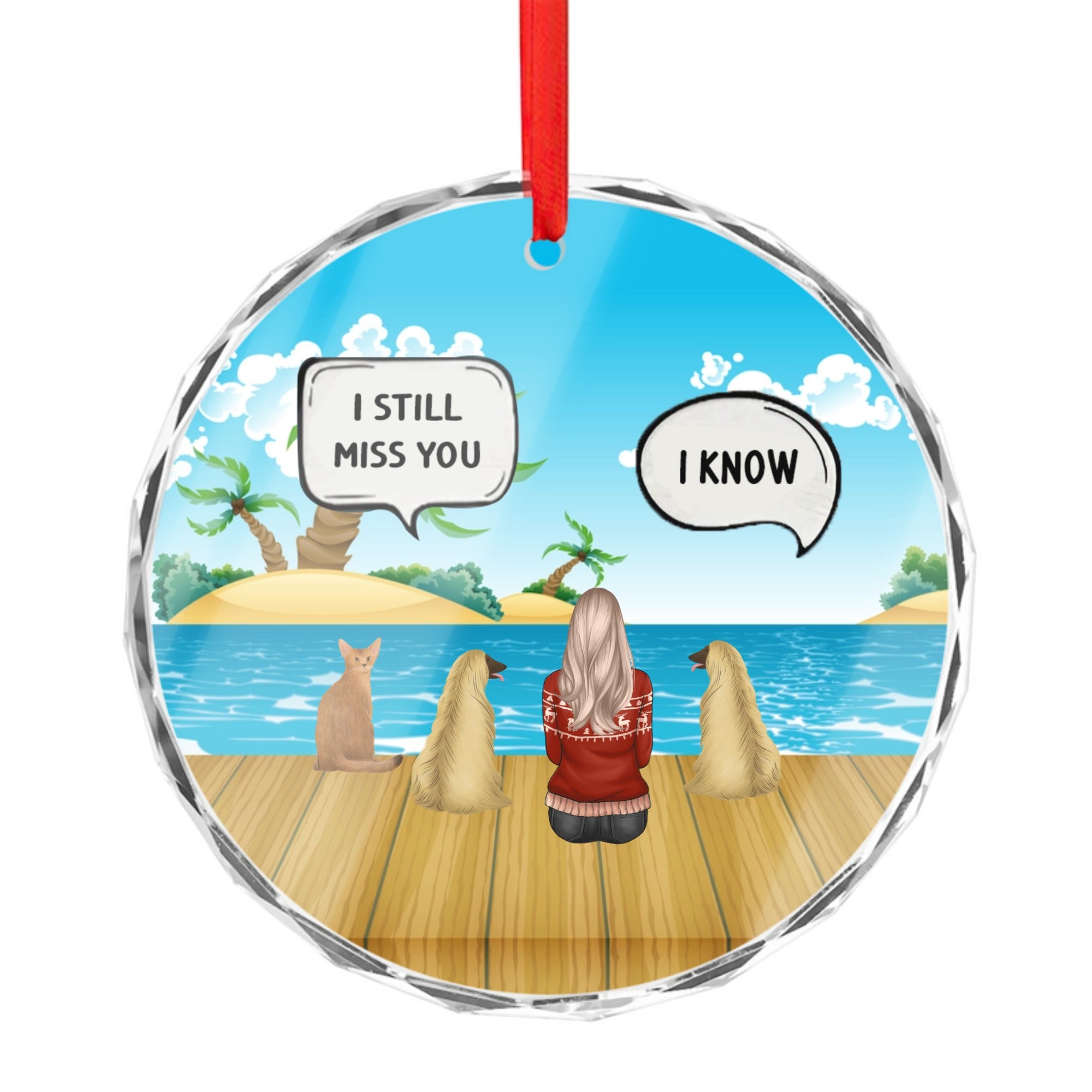 Customizable Crystal Glass Ornament | Christmas with Family with Pets & Personalized Backgrounds in Round Ornaments
